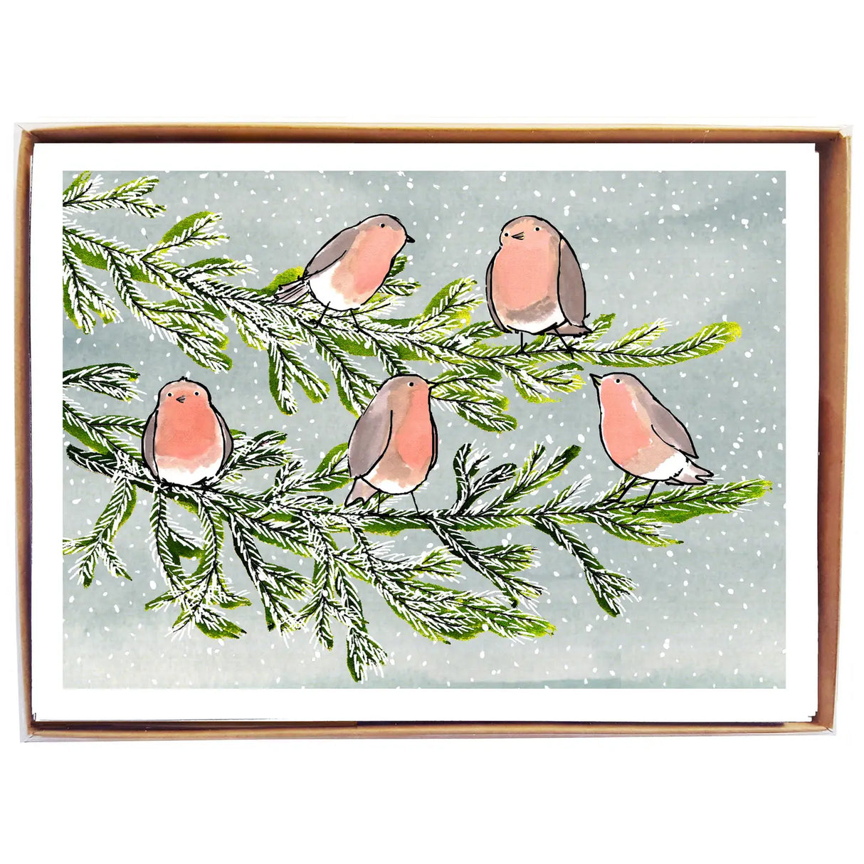 Snowy Branch Robins Cards (Box of 8)  - mollyOcards