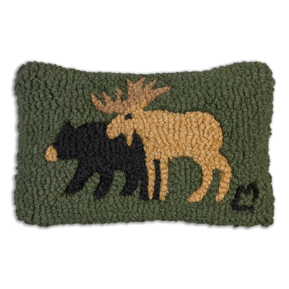 Maine Moose and Black Bear 8 x 12 Hand-Hooked Wool Pillow - Chandler 4 Corners