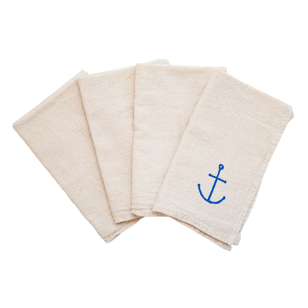 Blue Anchor 100% Cotton Cloth Napkins (Set of 4) - Cinder + Salt
