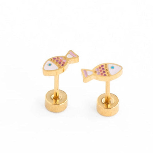 Rainbow Fish Stud Gold Earrings - Pip Pop Post