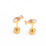Rainbow Fish Stud Gold Earrings - Pip Pop Post