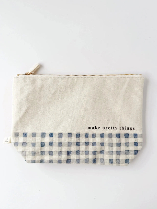 Canvas Zipper Gingham Pouch "Make Pretty Things" - emily lex studio