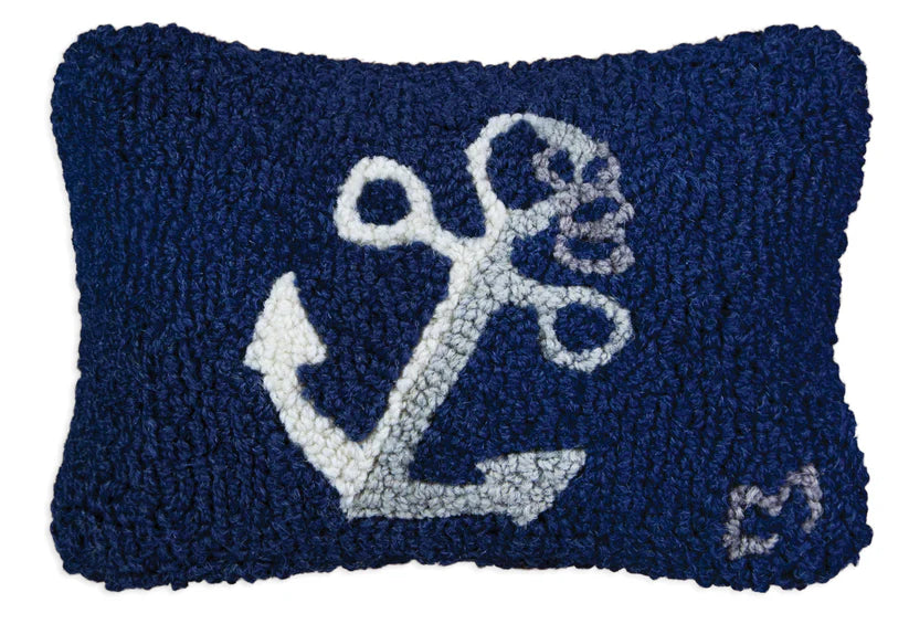 Blue Nautical Anchor 8 x 12 Hand-Hooked Wool Pillow - Chandler 4 Corners