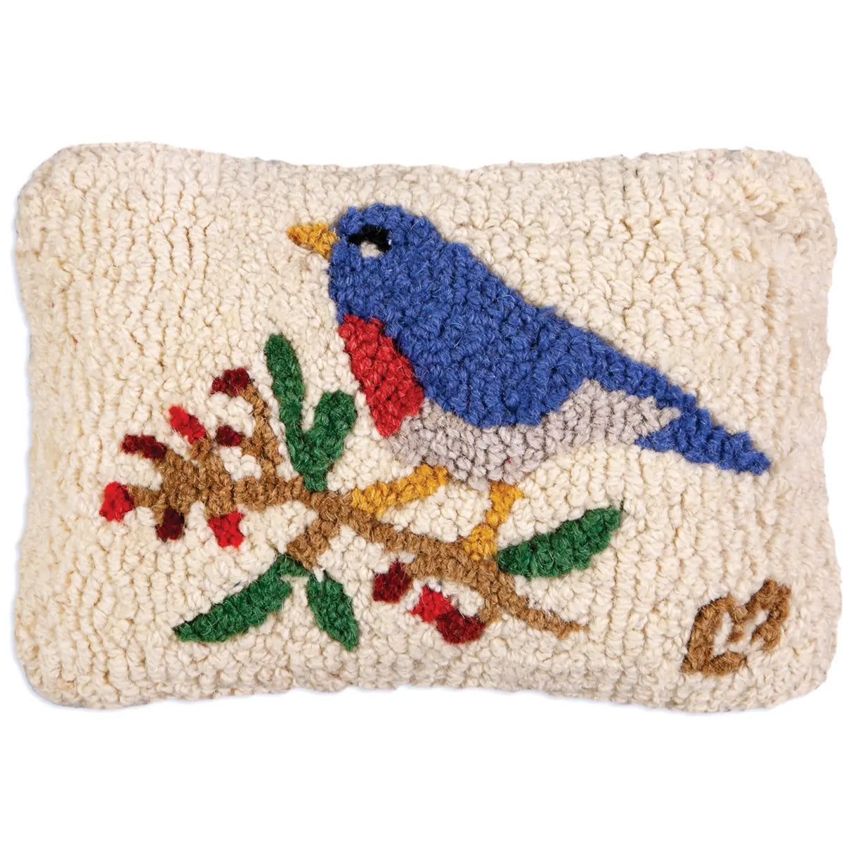 Bluebird 8 x 12 Hand-Hooked Wool Pillow - Chandler 4 Corners