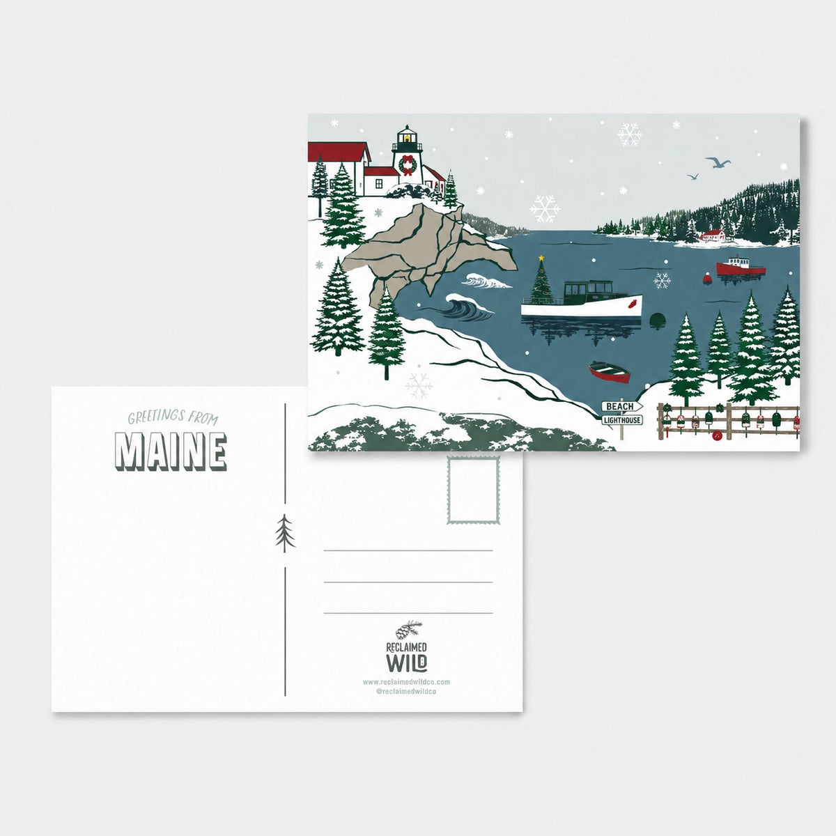 Winter Coastal Maine Harbor Post Card - Reclaimed Maine