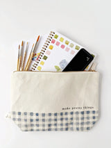 Canvas Zipper Gingham Pouch "Make Pretty Things" - emily lex studio
