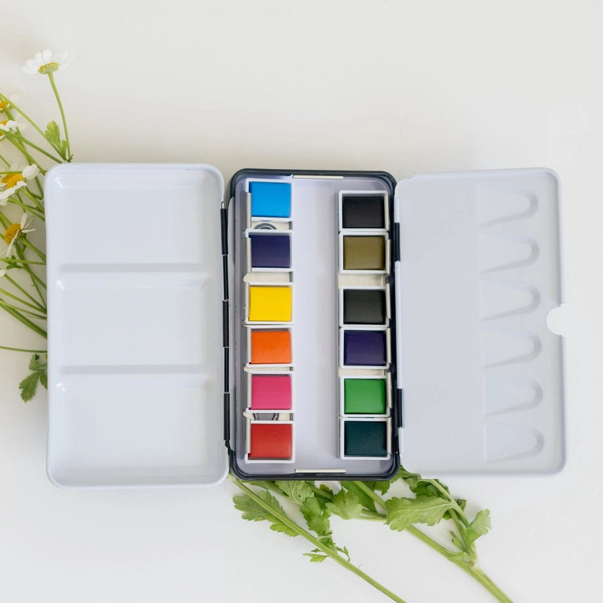 12 Color Mini-Travel Watercolor Paint Palette - Bailey Rae Studio