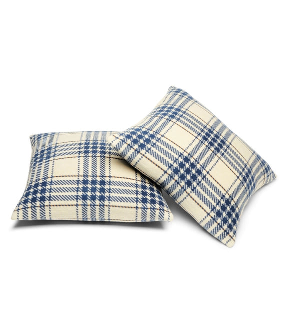 Autumn Plaid Vintage Blue Throw Pillow Covers - Chappy Wrap