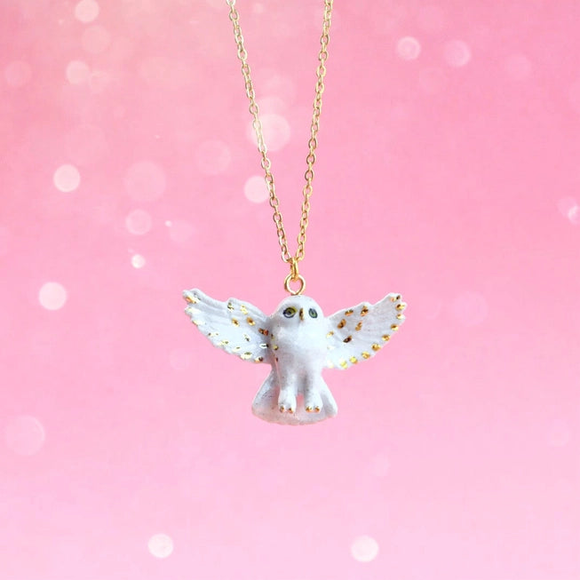 Gold and White Snowy Owl Necklace - Camp Hollow