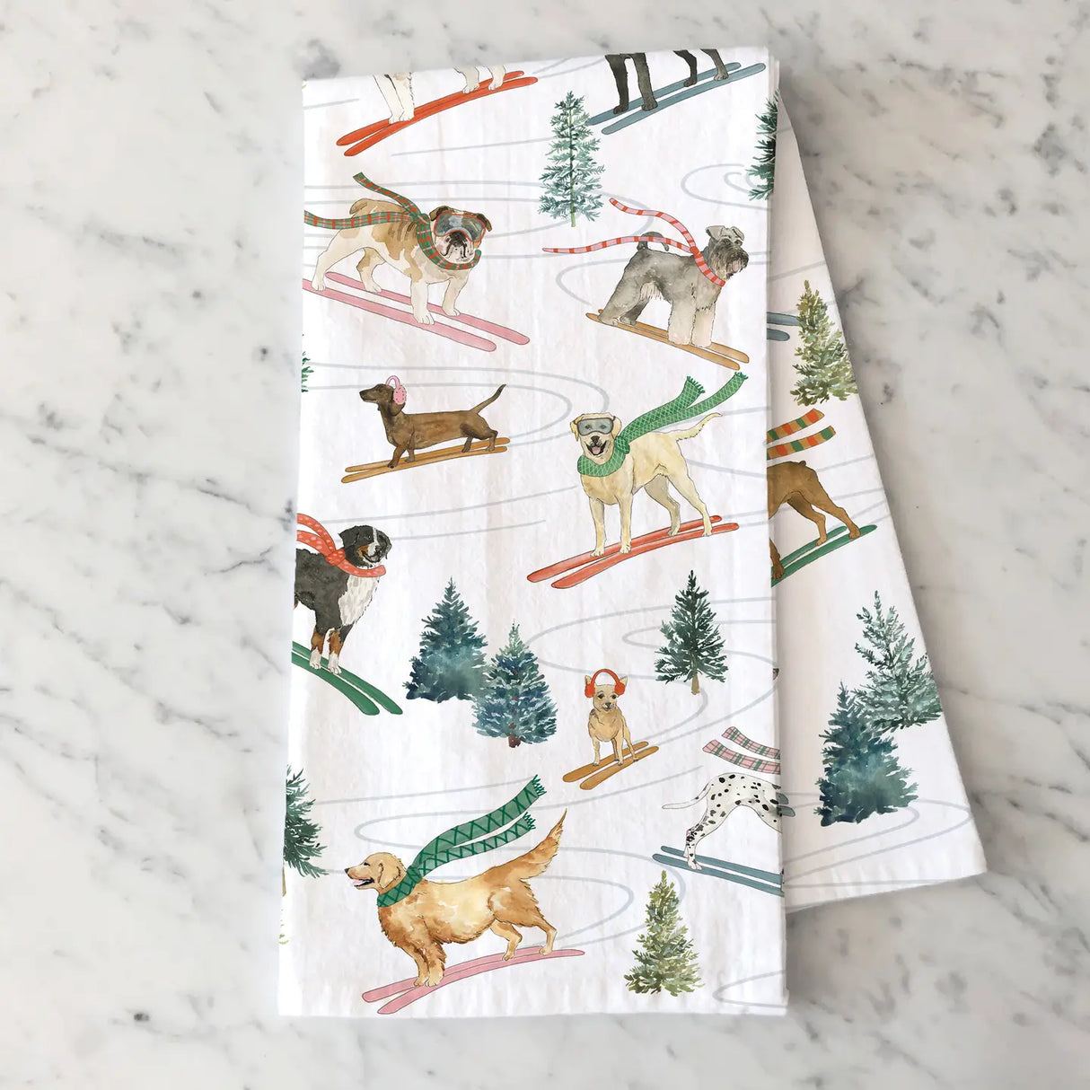 Winter Skiing Dogs Tea Towel - KelseyMDesigns