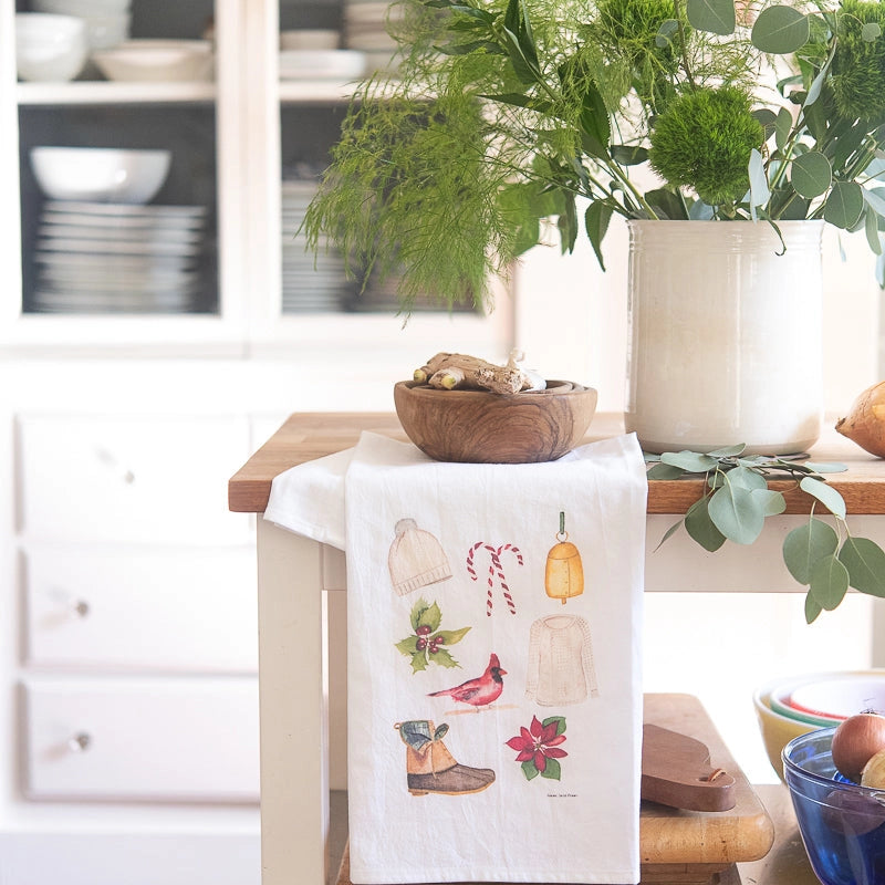 Holiday Watercolor Tea Towel - Finding Silver Pennies