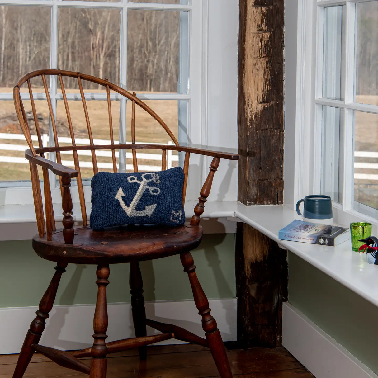 Blue Nautical Anchor 8 x 12 Hand-Hooked Wool Pillow - Chandler 4 Corners