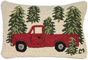 Red Truck and Trees 14 x 20 Hand-Hooked Wool Pillow - Chandler 4 Corners