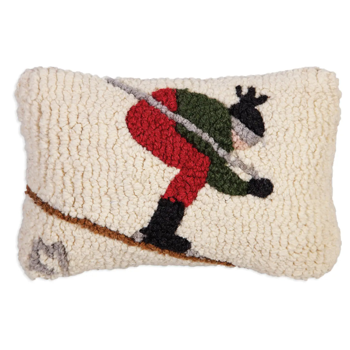 Downhill Skier 8 x 12 Hand-Hooked Wool Pillow - Chandler 4 Corners