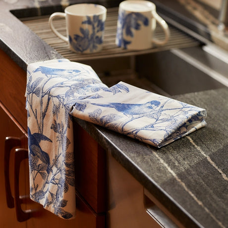 Arbor Birds Blue Kitchen Towels - Caskata