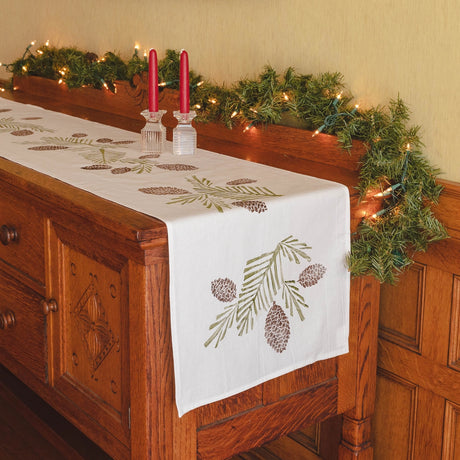 Pine & Cone Cotton Table Runner - Pretty Flours | MADE IN MAINE