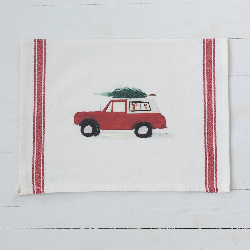Red Truck and Tree Holiday Tea Towel - Finding Silver Pennies