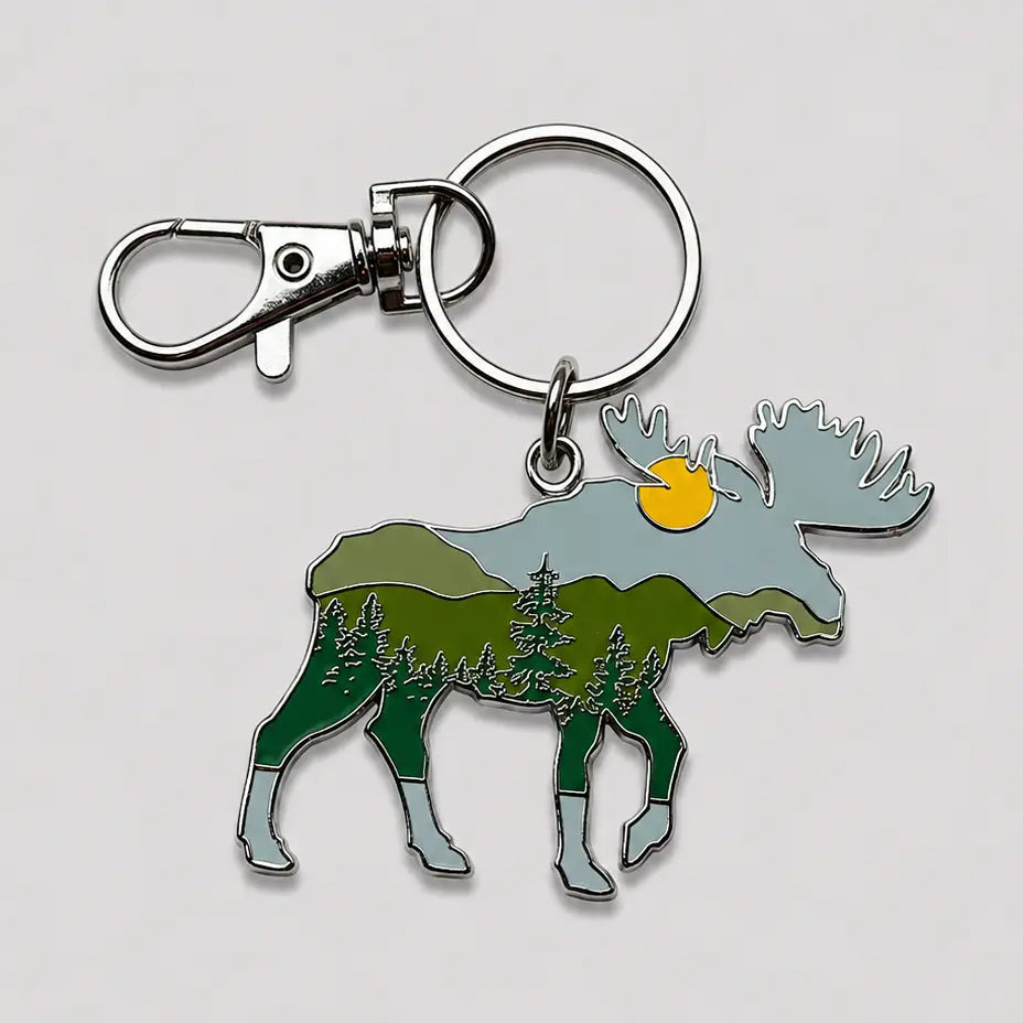 Moose + Mountains Enamel Keychain - Reclaimed Maine