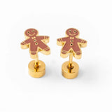 Gingerbread Man Gold Stud Earrings - Pip Pop Post