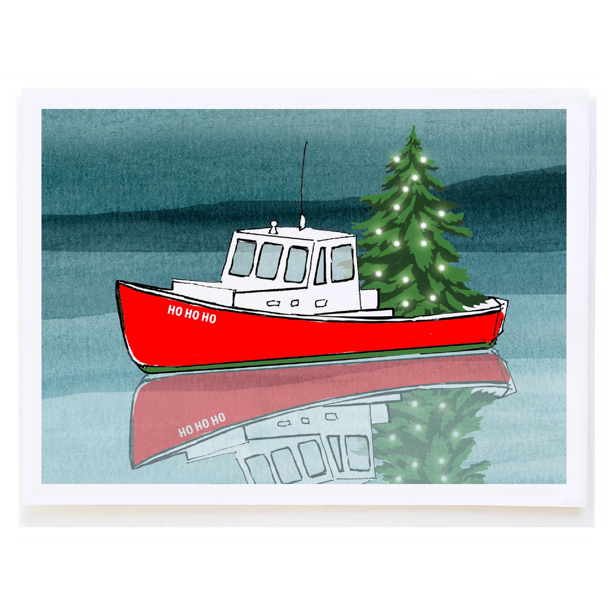 Lobster Boat Christmas Tree Card - mollyOcards