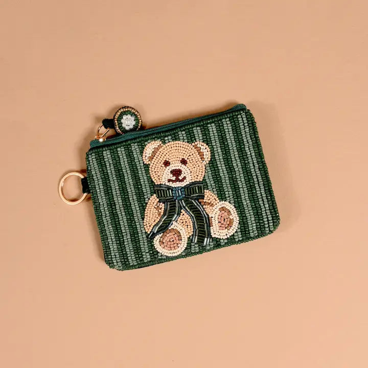 Holiday Teddy Bear Handcrafted Beaded Pouch - The Darling Effect