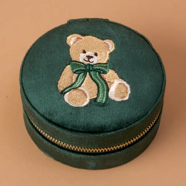 Holiday Teddy Bear Round Velvet Jewelry Case - The Darling Effect