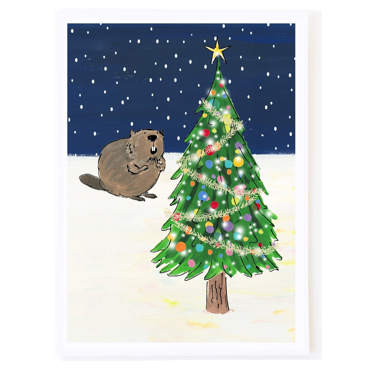 Beaver and a Tree Holiday Card - mollyOcards