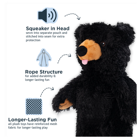 Stuffless Black Bear Squeaker Dog Toy - Tall Tails