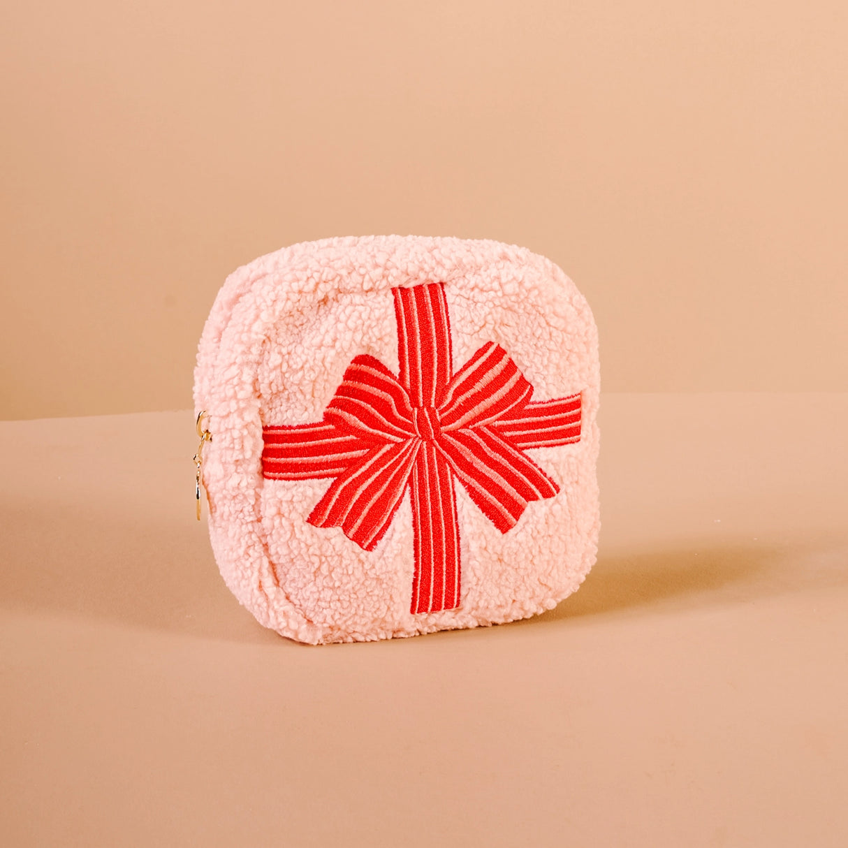 Red Holiday Bow Square Teddy Pouch - The Darling Effect