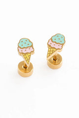 Ice Cream Cone Gold Earrings - Pip Pop Post