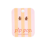Gingerbread Man Gold Stud Earrings - Pip Pop Post