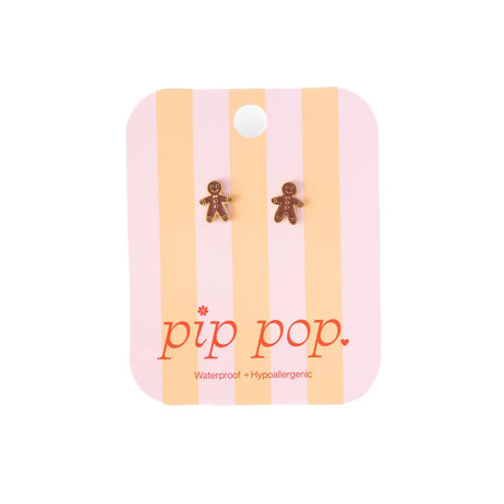 Gingerbread Man Gold Stud Earrings - Pip Pop Post