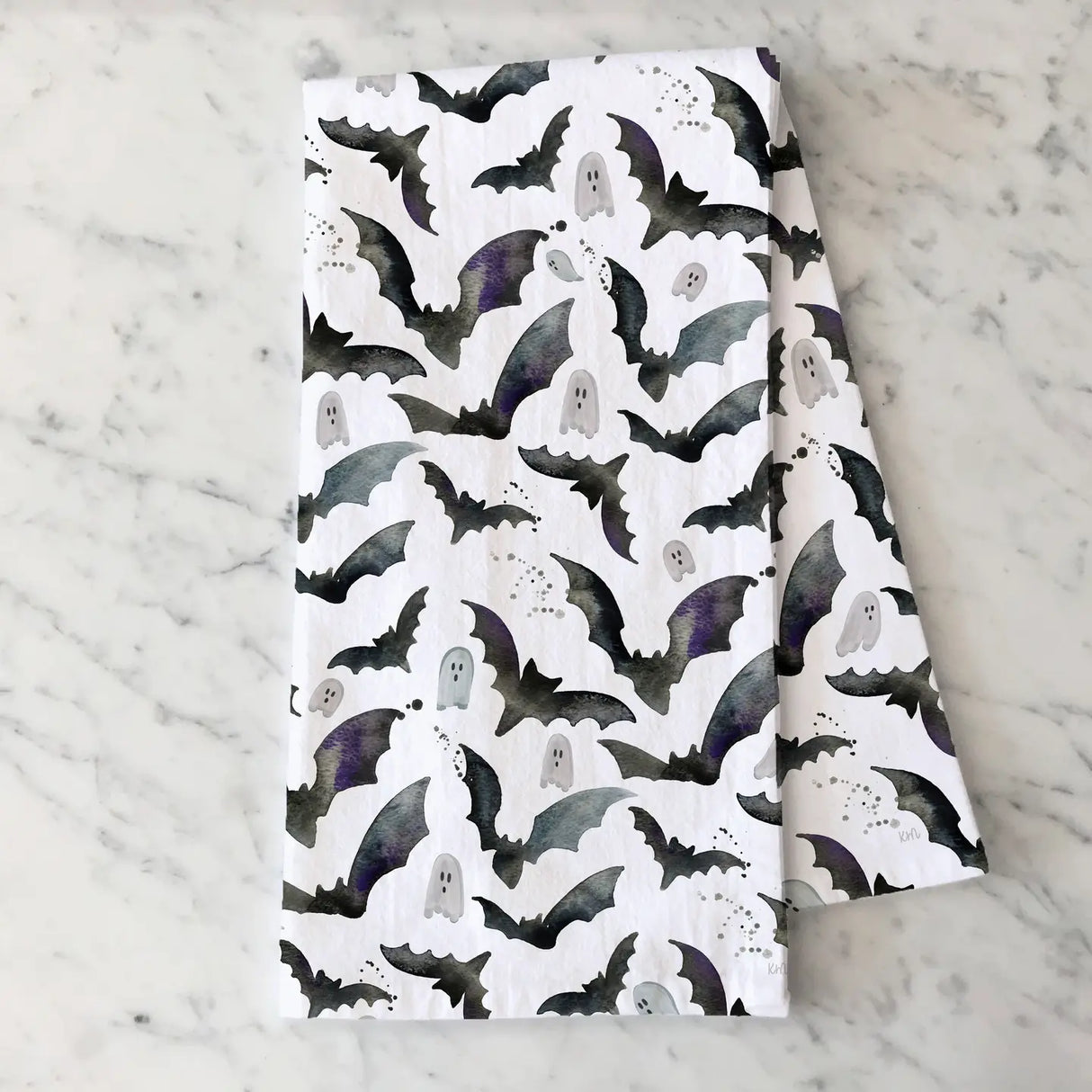 Black and White Halloween Bats & Ghosts Tea Towel - KelseyMDesigns
