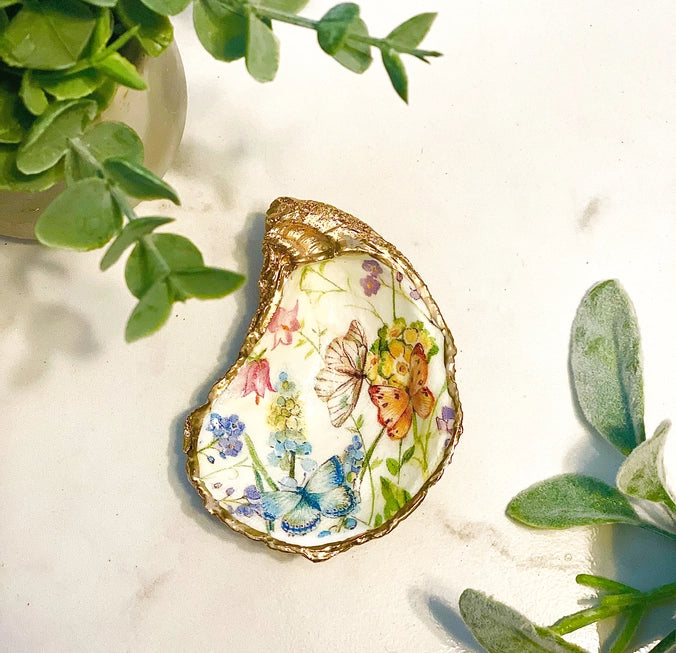 Butterfly Garden Oyster Trinket Dish - Alison Brooke Designs | Handmade in Maine