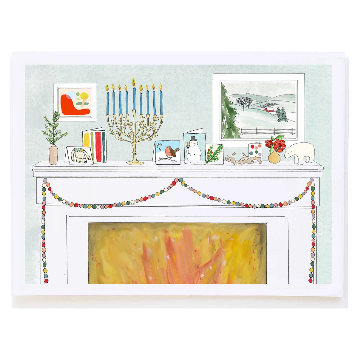 Hanukkah Mantle Holiday Card - mollyOcards