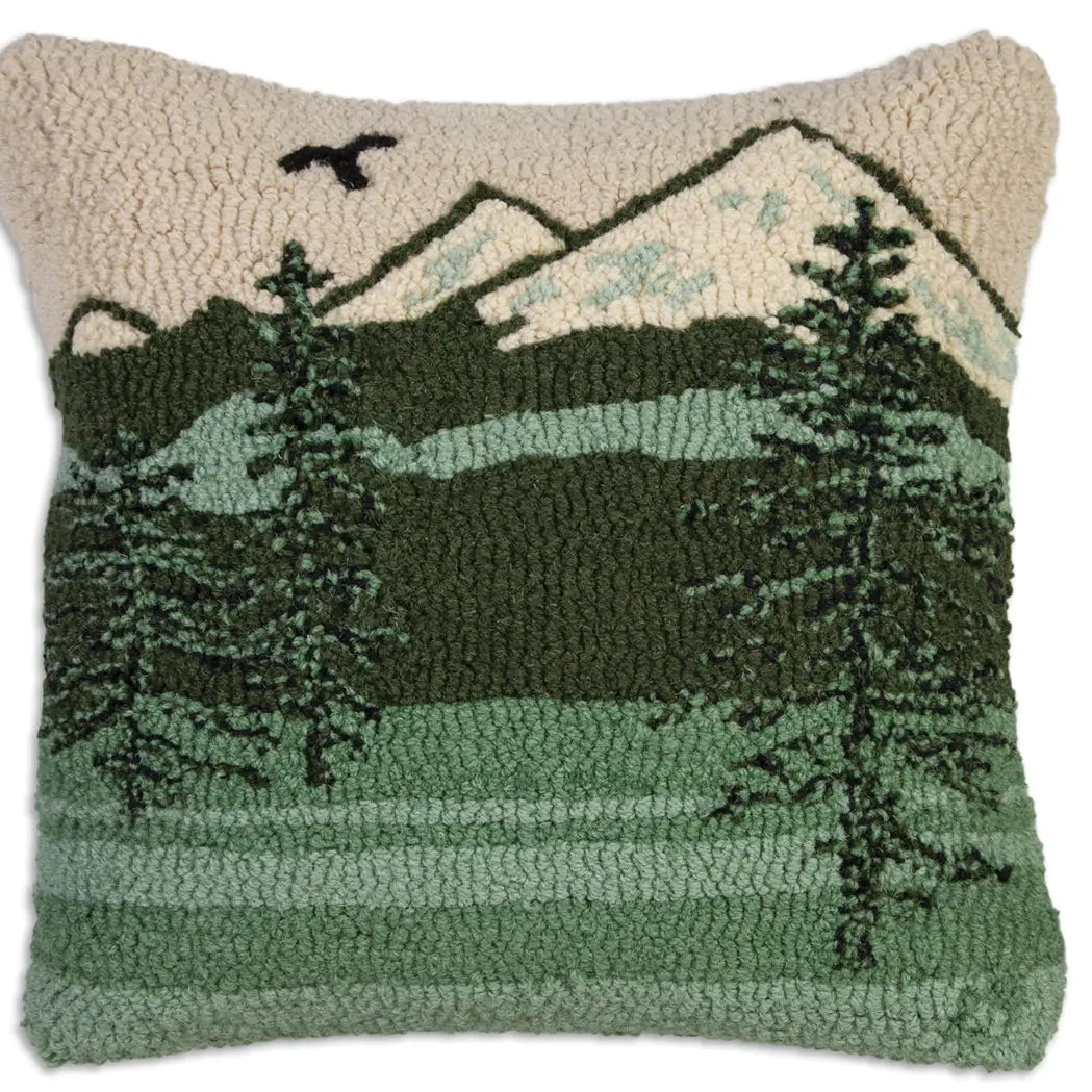 Wooded Mountain 18 x 18 Hand-Hooked Wool Pillow - Chandler 4 Corners