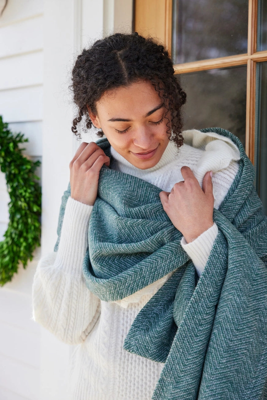 Evergreen Herringbone Shawl - Chappy Wrap