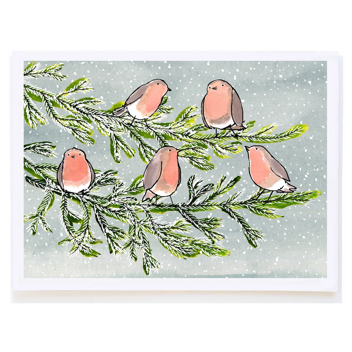 Robins On Snowy Branch Holiday Card - mollyOcards