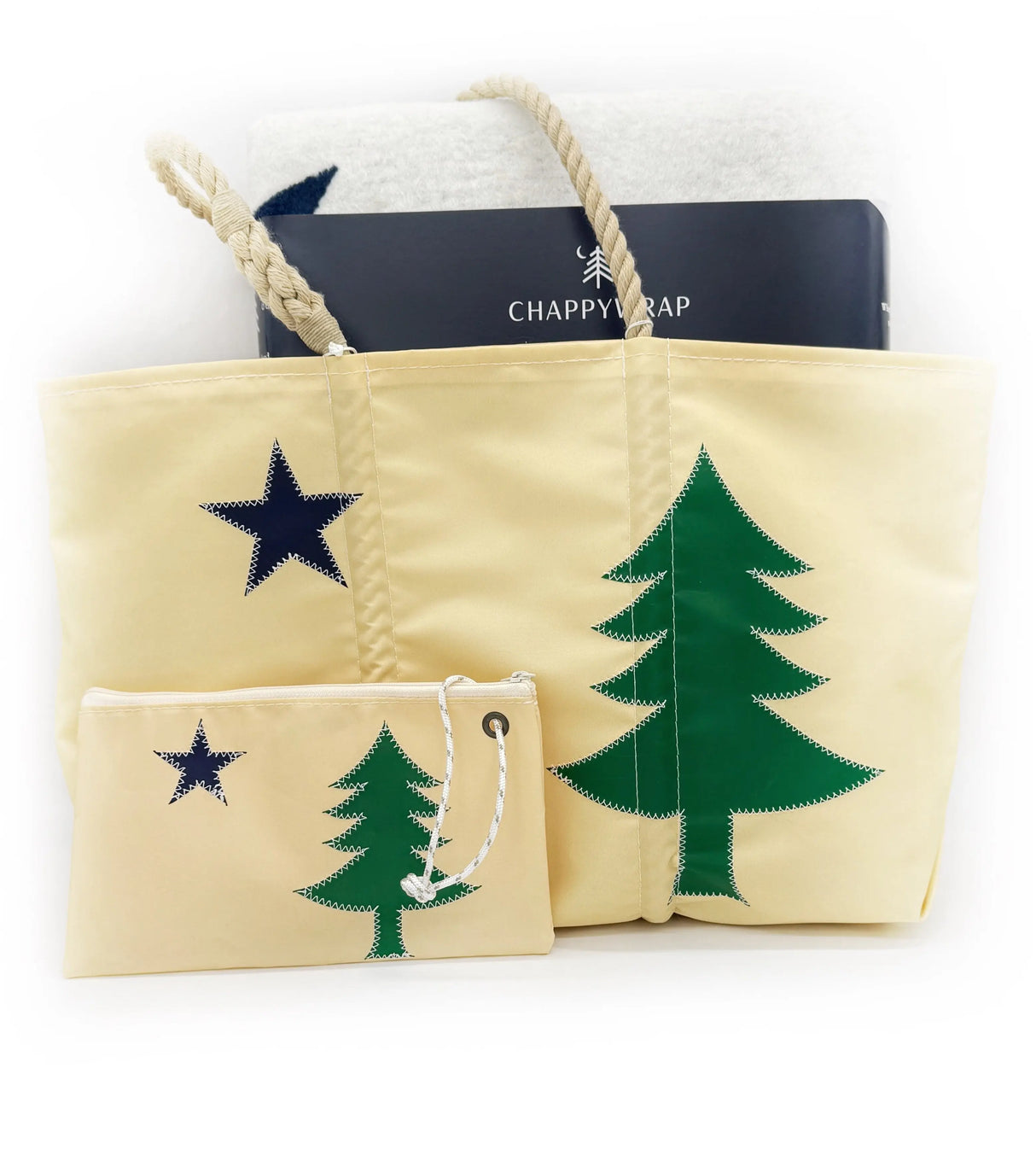 BUNDLE: Maine Flag ChappyWrap Blanket + Maine Bicentennial Large Tote and Wristlet - The Woods Maine