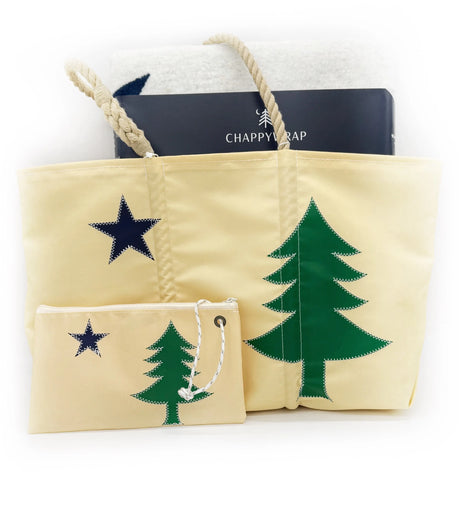 BUNDLE: Maine Flag ChappyWrap Blanket + Maine Bicentennial Large Tote and Wristlet - The Woods Maine