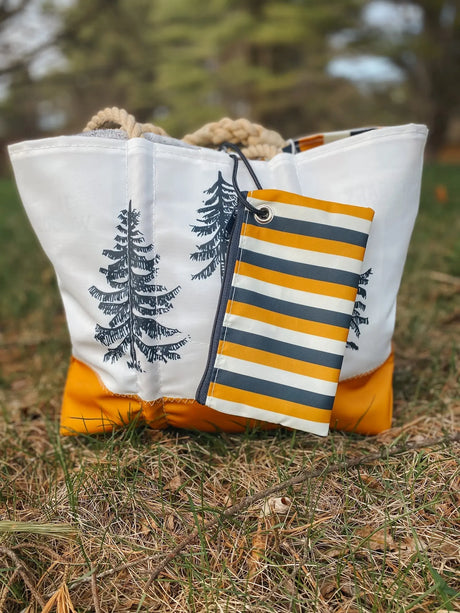 BUNDLE: The Woods Maine® x Sea Bags® Pinstripe Lined Medium Tote and Pinstripe Wristlet - The Woods Maine