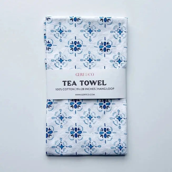 Blue & White Medallion Kitchen Tea Towel - Gert & Co - The Woods Maine