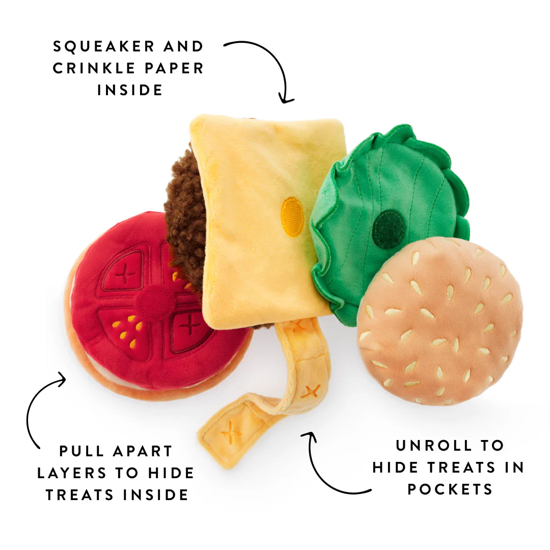 Cheeseburger Interactive Snuffle Dog Toy - The Foggy Dog