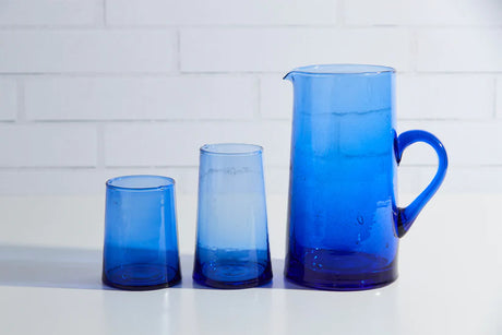 Moroccan Blue Glass Pitcher - Verve Culture