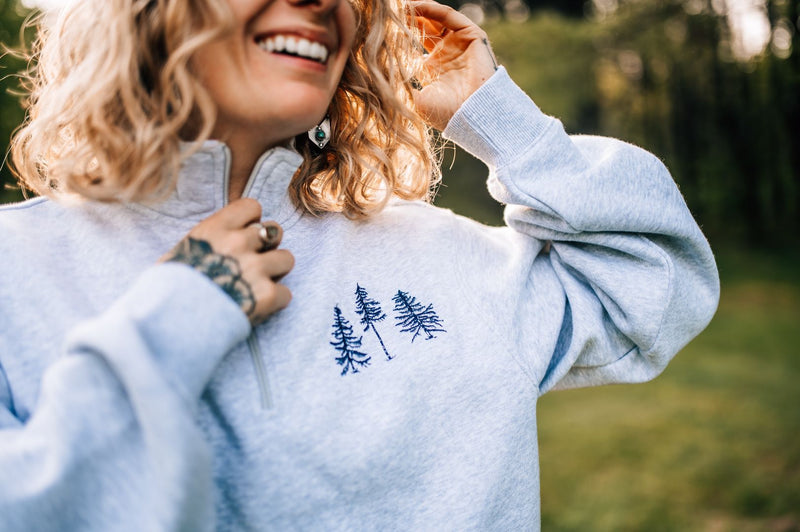 The Woods Maine Three Pines® Embroidered Maine Adult Quarter Zip Sweatshirt