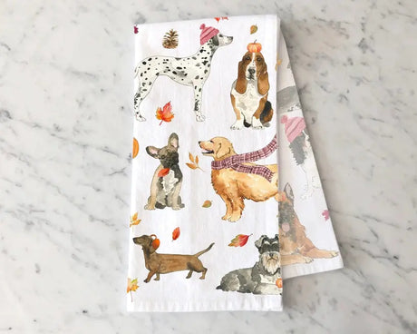 Cozy Fall Dogs Kitchen Towel - KelseyMDesigns - The Woods Maine