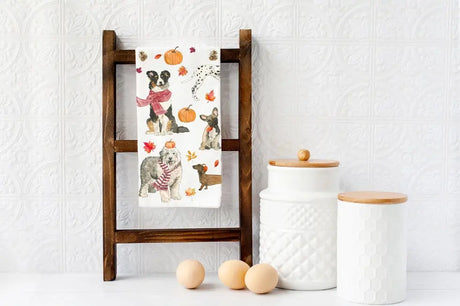 Cozy Fall Dogs Kitchen Towel - KelseyMDesigns - The Woods Maine