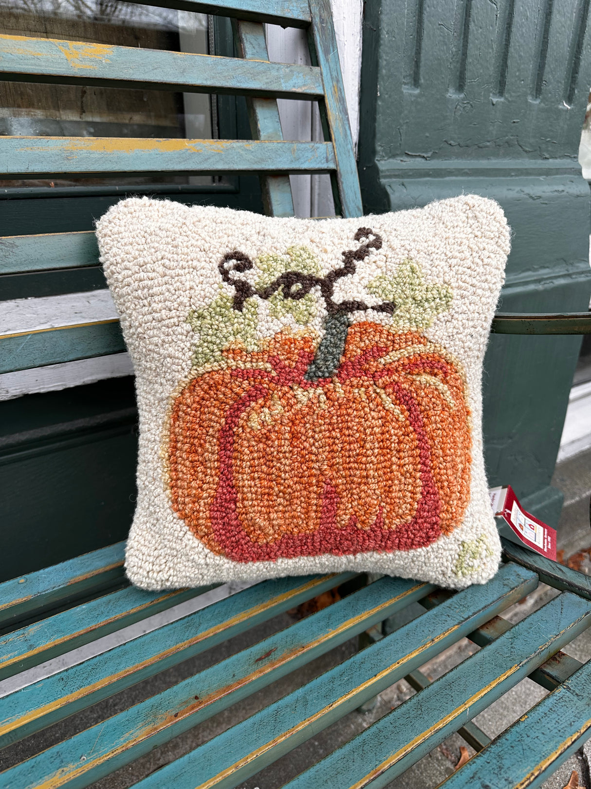 Perfect Pumpkin 14 x 14 Hand-Hooked Wool Pillow - Chandler 4 Corners