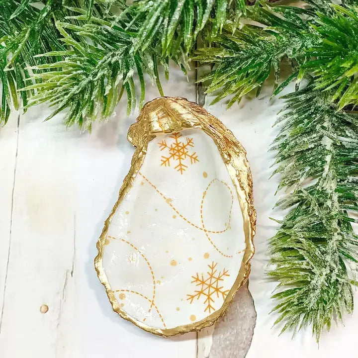 Gold Snowflakes Oyster Trinket Dish - Alison Brooke Designs | Handmade in Maine - The Woods Maine