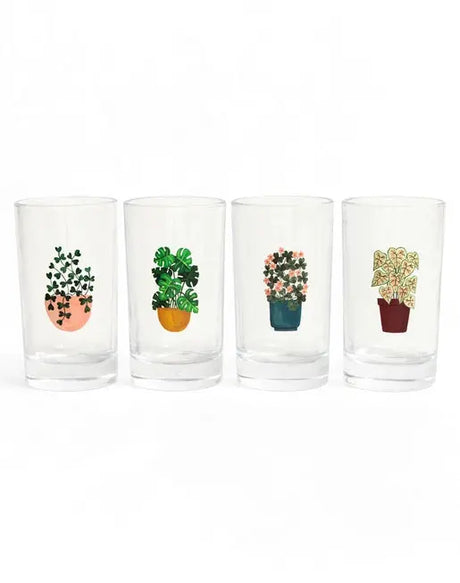 Houseplants Mini Juice Glasses (Set of 4) - One Canoe Two Paper Co. - The Woods Maine